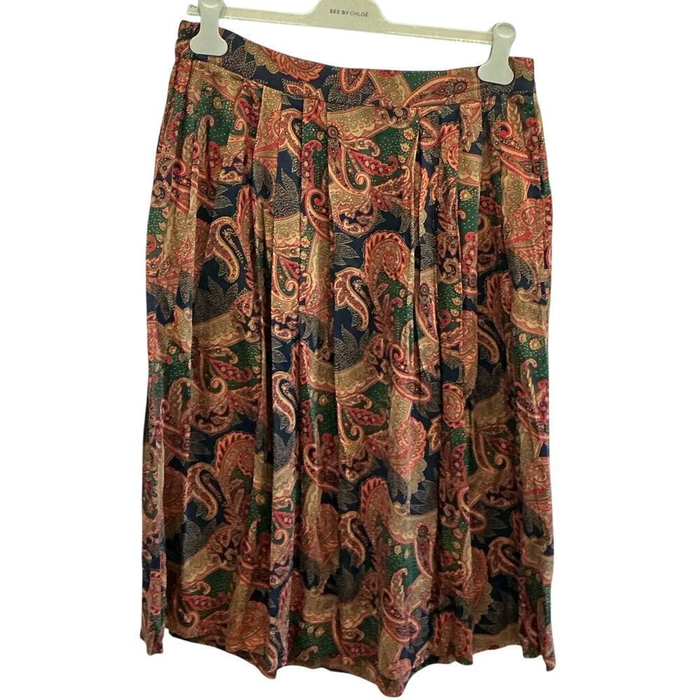 Vintage Talbots Pleated Skirt Size 12 Navy Blue Red Paisley Dark Academia Boho
